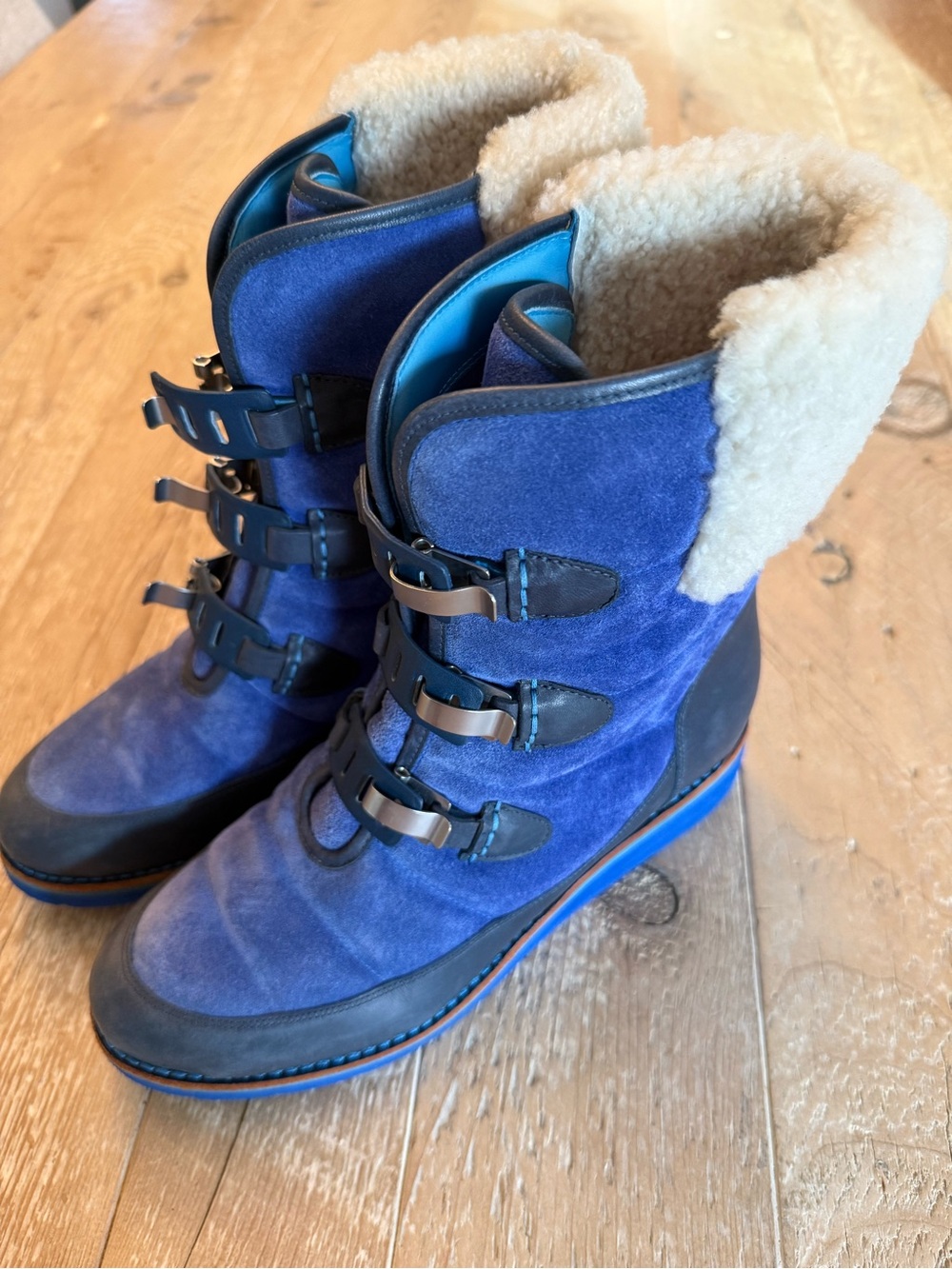 Cole Haan Lania Blue Nike Air Suede Wedge Boots Ski Style Shearling EUC 8.5